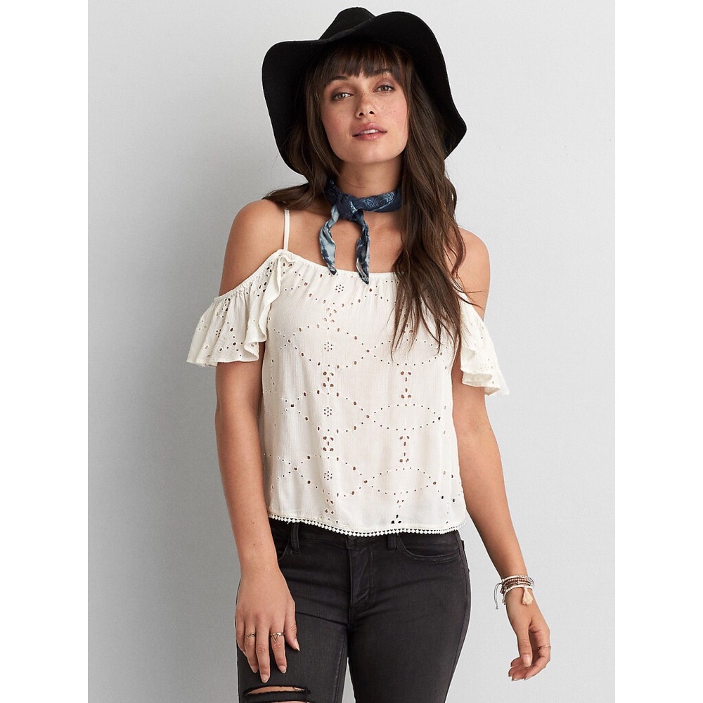 American Eagle Eyelet Cold Shoulder Top